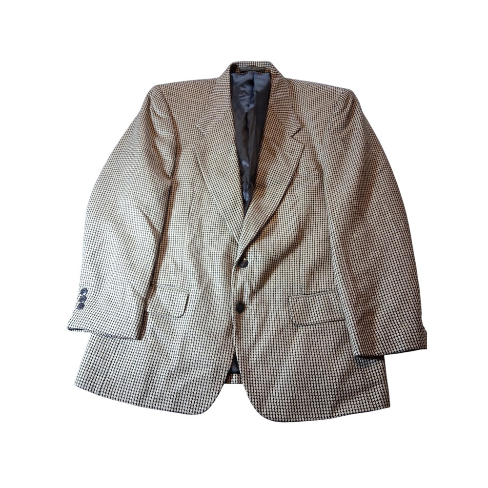 Dario di Napoli Men 40S Silk Wool Houndstooth Blazer Sport Coat Tan Black